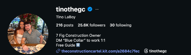 @tinothegc verified Instagram, 25.6K followers, 7 Fig Construction Owner